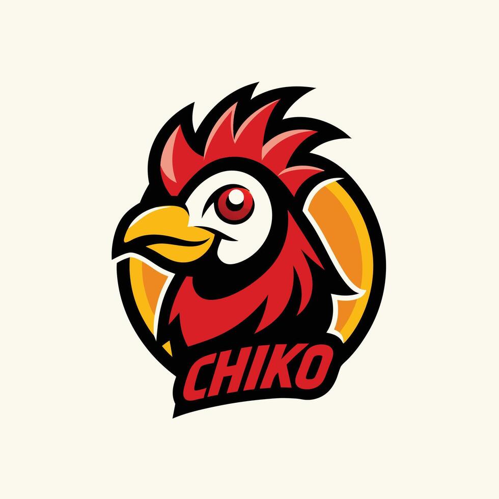 Rooster mascot logo icon design with text chiko isolated vector