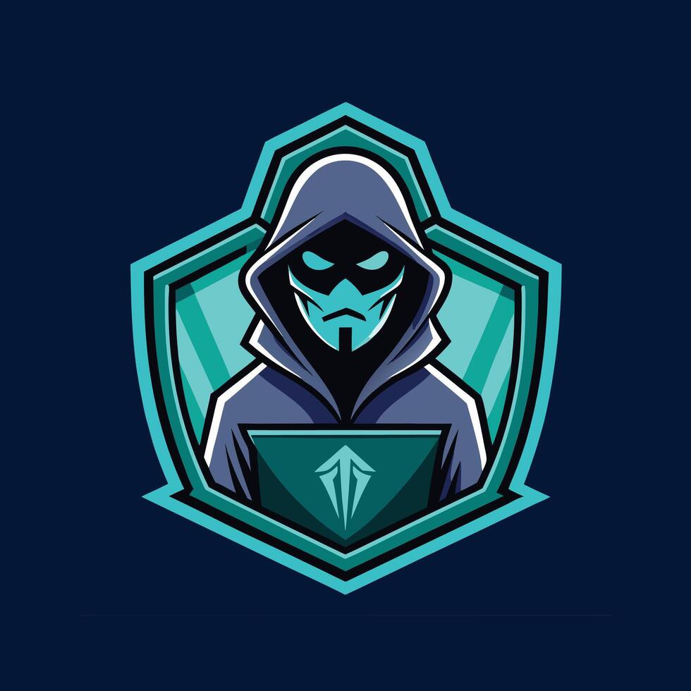 Hackers wear hoods to cover their faces. Hacking to steal important information. Use a laptop mascot logo icon illustration vector