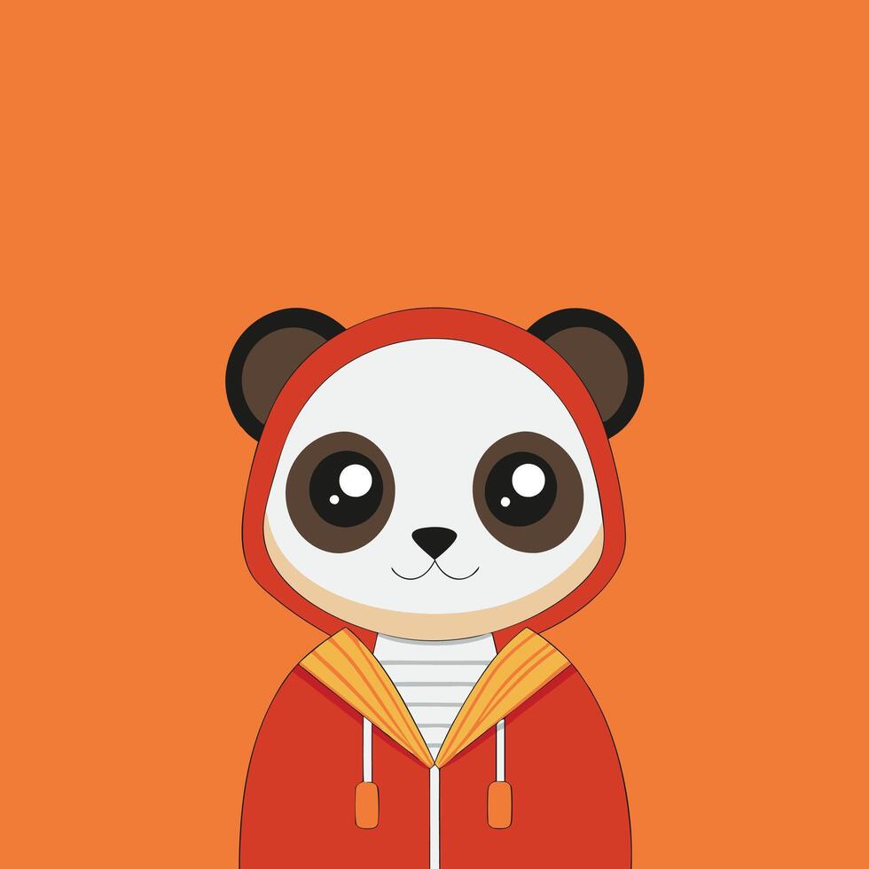 A panda bear wearing a red hoodie. The panda looking at camera logo icon vector