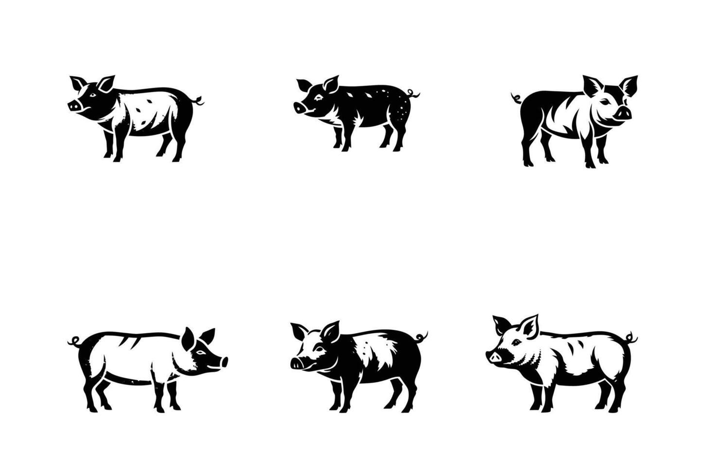 Set of Pig line art and linocut silhouette logo icon illustration design vector