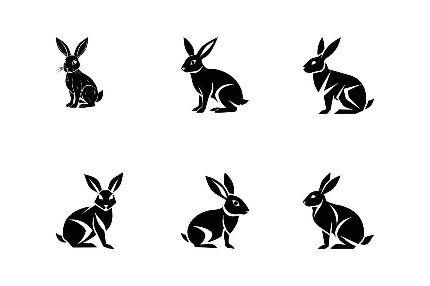 Set of Rabbit silhouette. Hare easter logo icon illustration design vector
