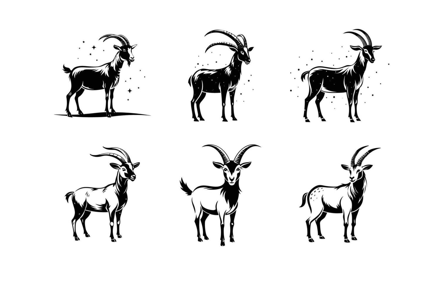 Big Horned Goat Collection Iconic Logos, Dynamic Silhouettes, and Intricate Illustrations vector