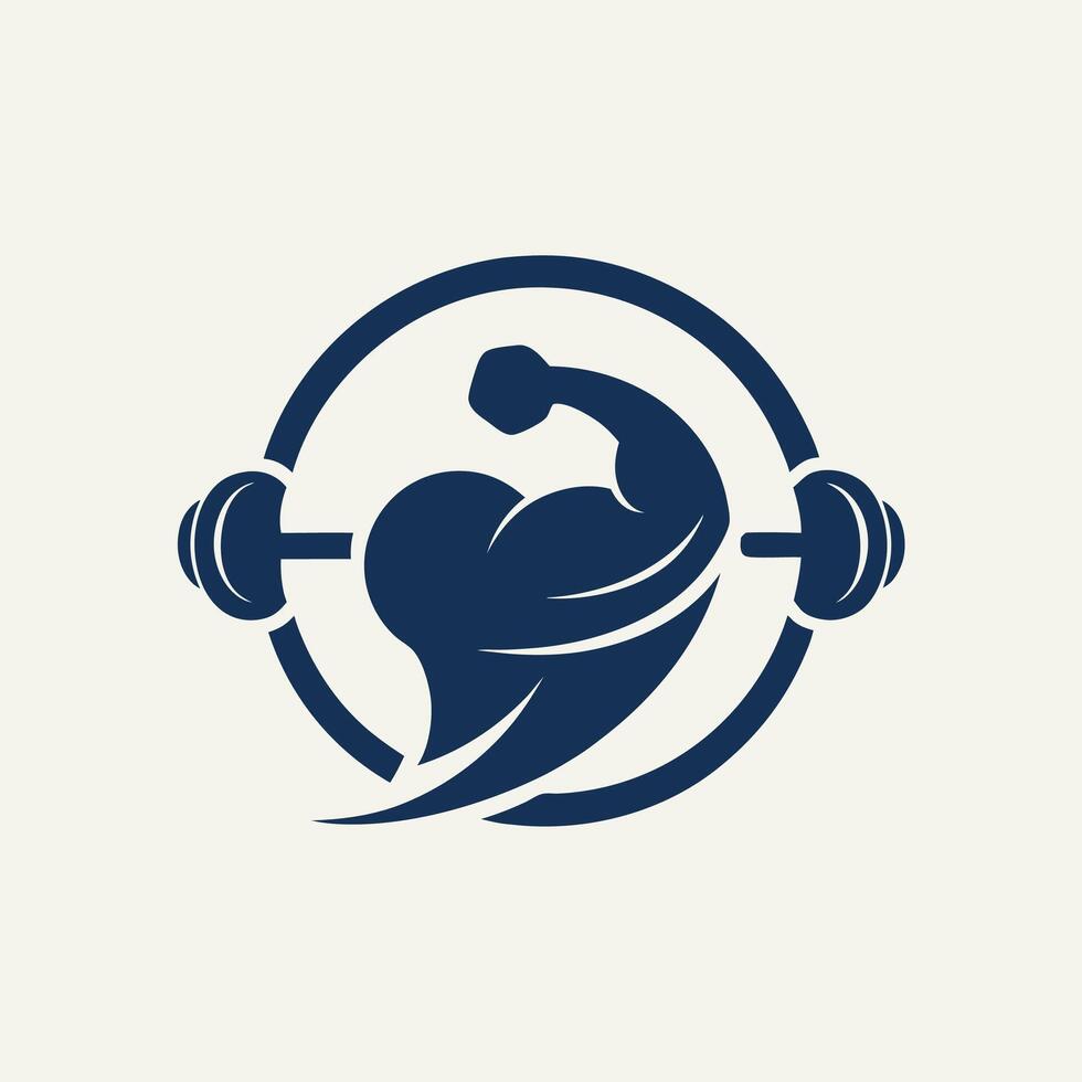 Muscular Fitness Icon. Silhouette of a bodybuilder lifting dumbbells within a circular frame. vector