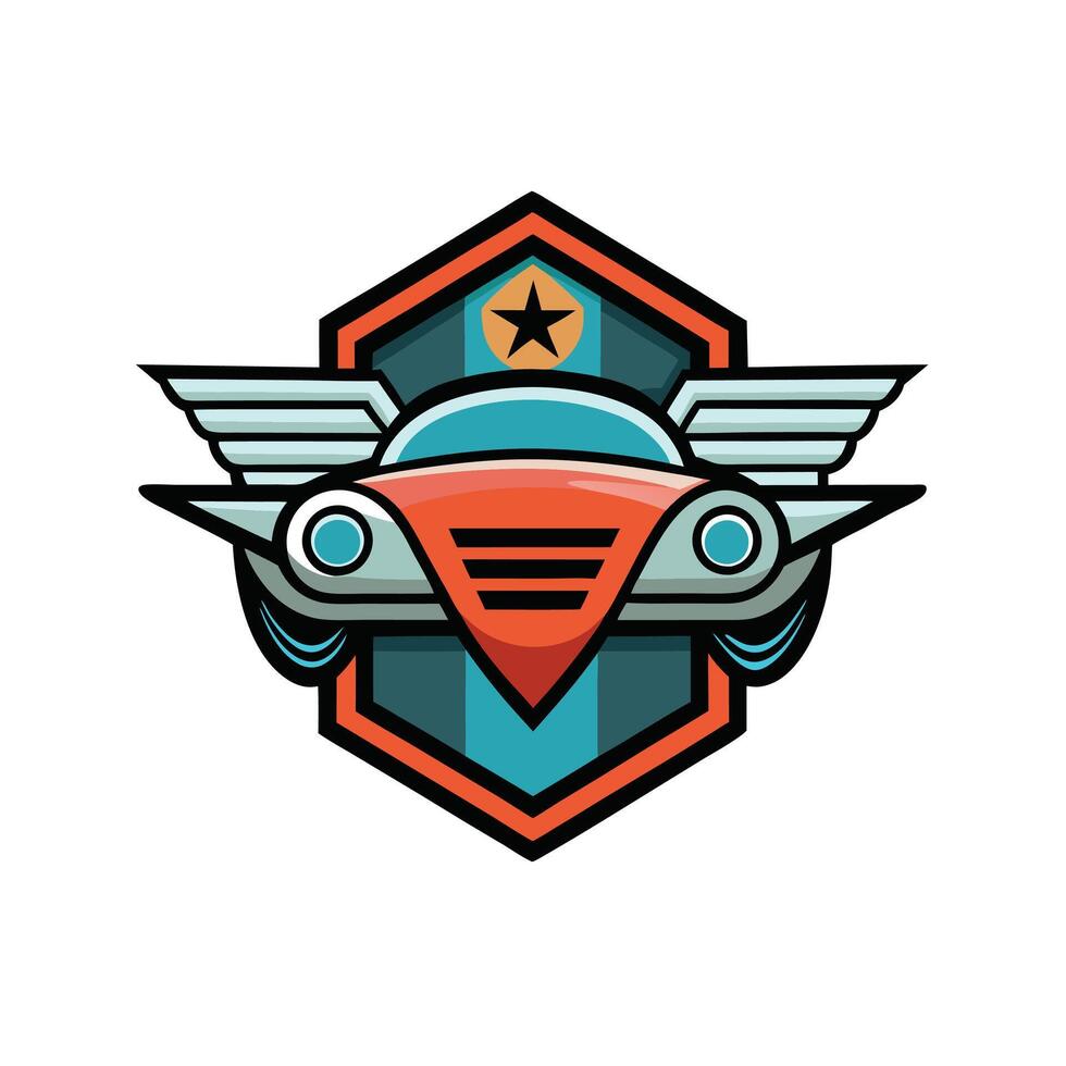 Logo of flying car badge design illustration wing icon vector