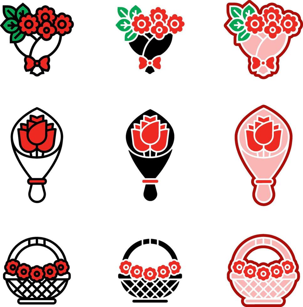 A set of different flowers and baskets vector