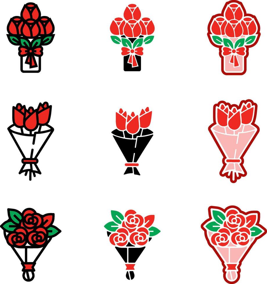 A set of different flowers in red and black vector