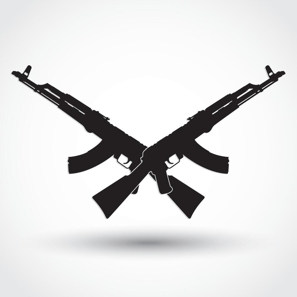 crossed silhouette AK47 assault riffle symbol vector