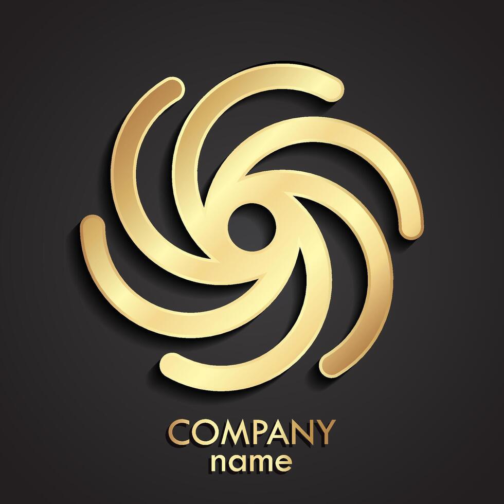 3d golden linear whirlpool circle logo desing vector