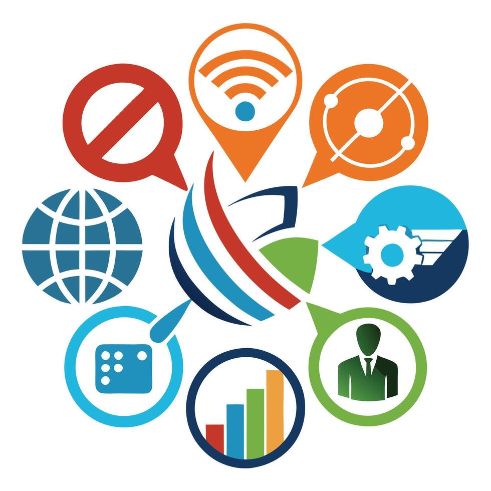 Global Business Strategy Icons And Symbols. vector