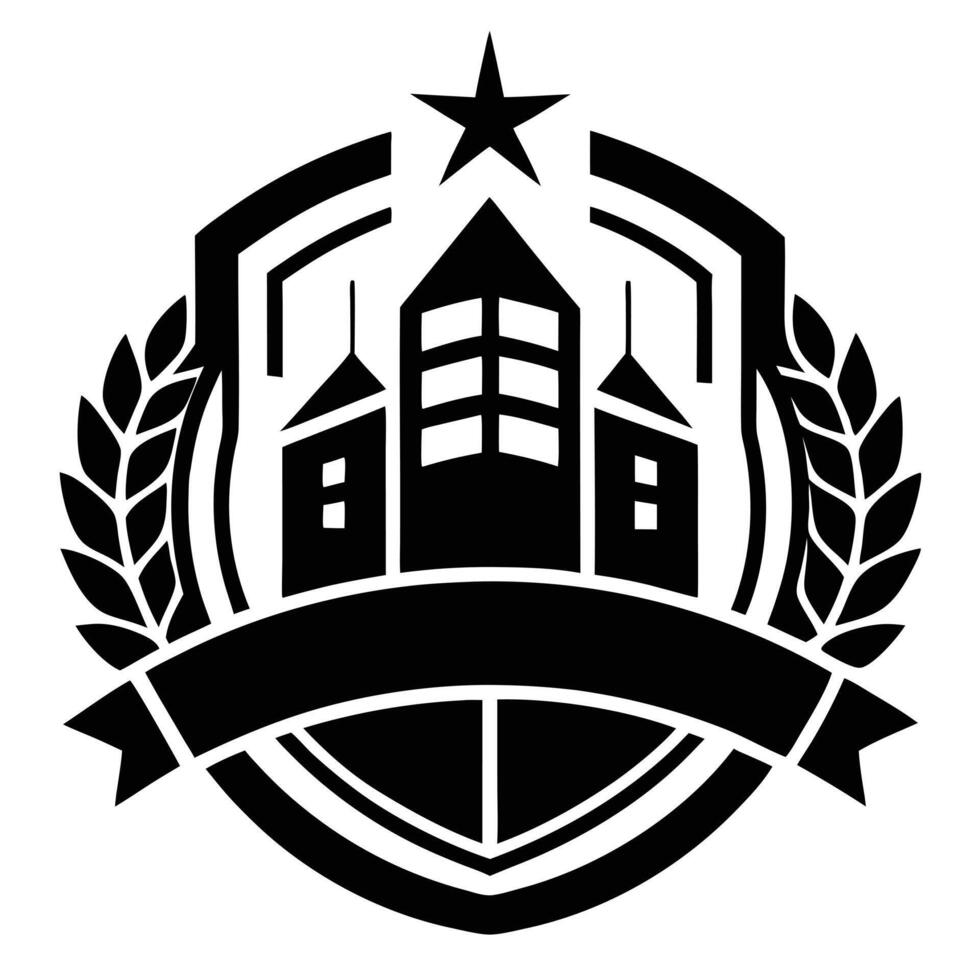 Black and White City Emblem with Star and Laurel. vector