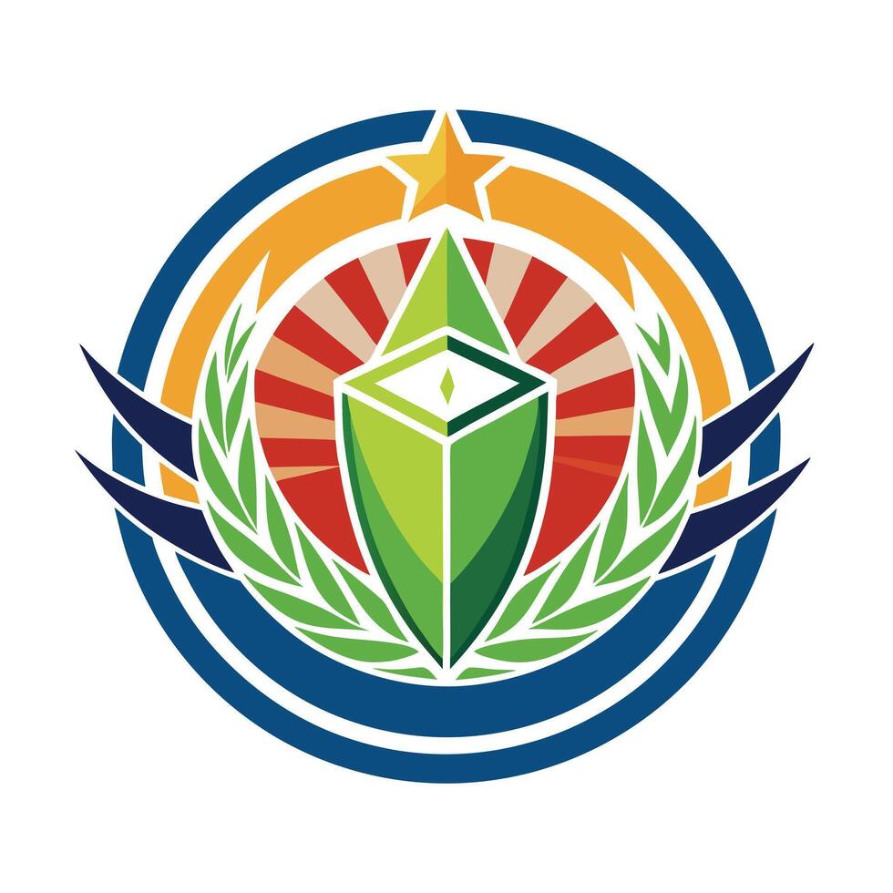 Green Diamond Star Emblem Badge Logo Design. vector