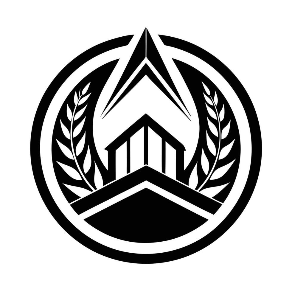 Black and White Circular Logo with Geometric Shapes. vector