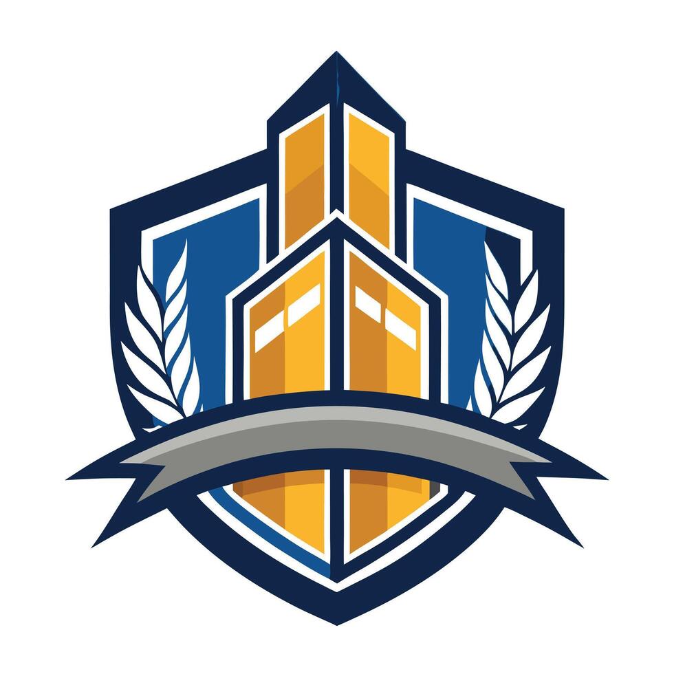 Building Shield Logo Design With Wheat Stalks. vector