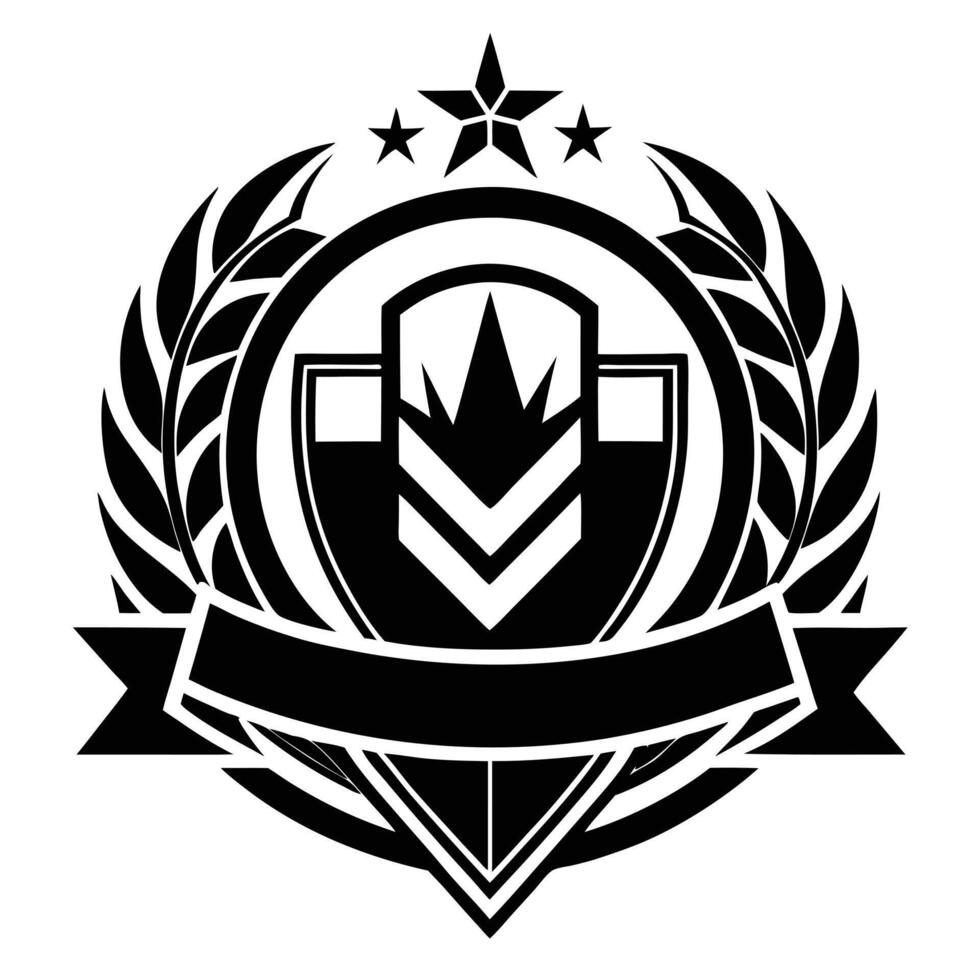 Black and White Shield Emblem with Laurel Wreath. vector
