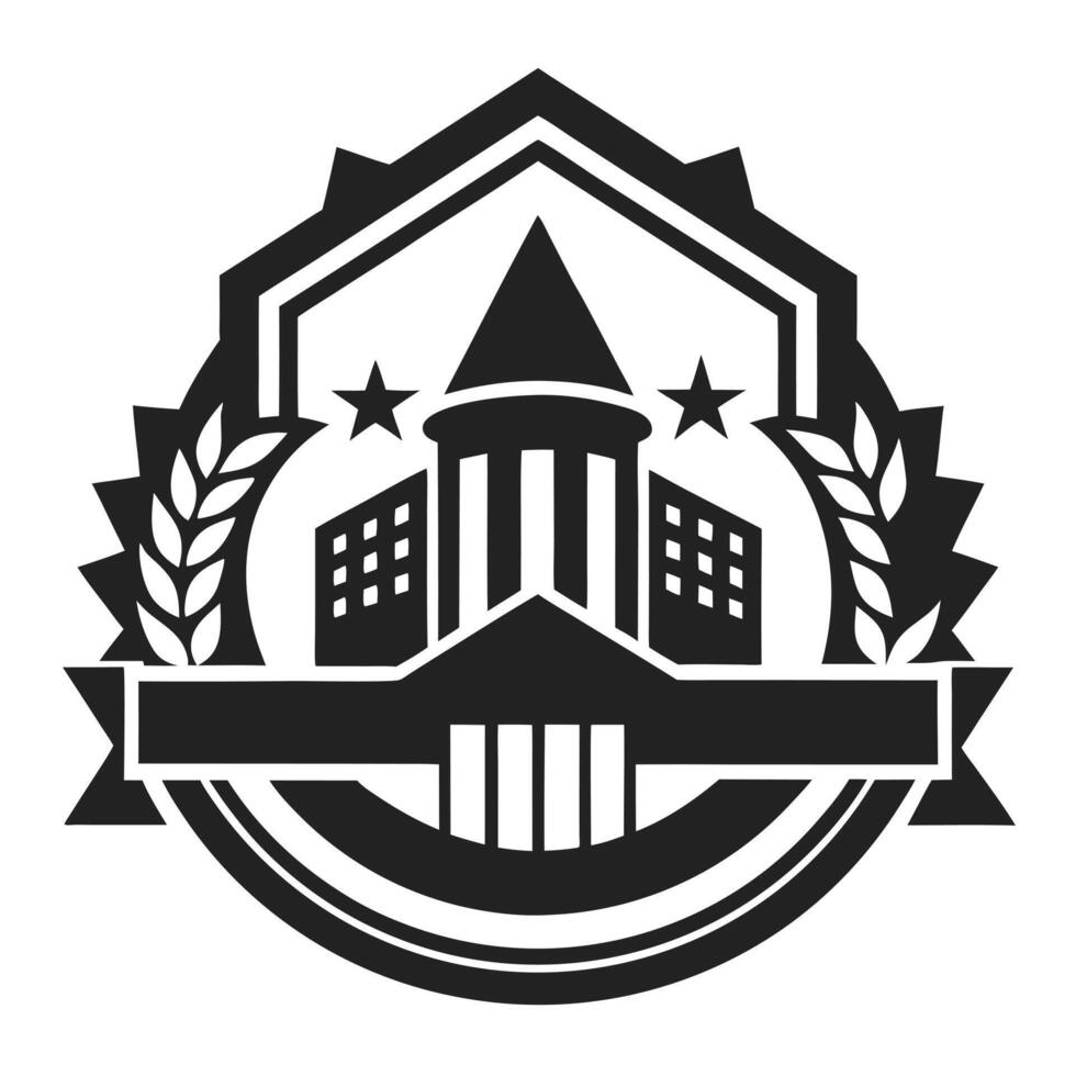 Black and White Shield Crown Laurel Wreath Logo. vector