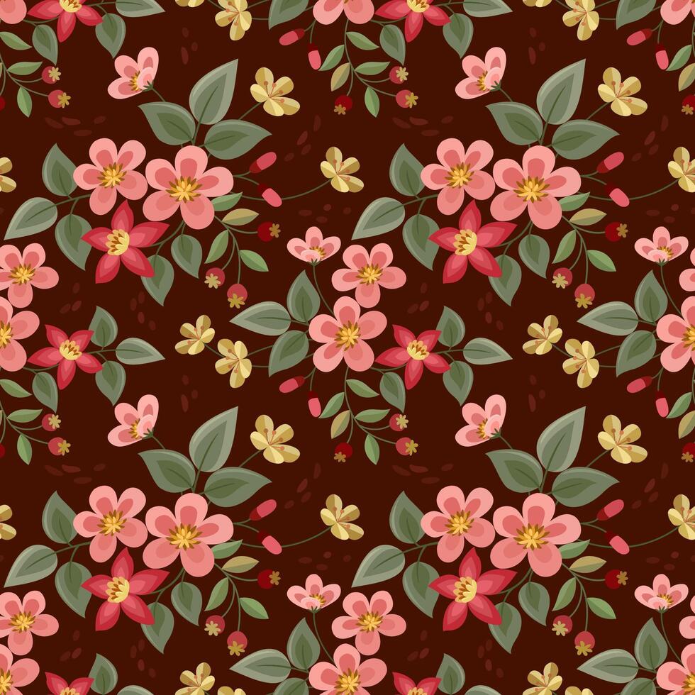 Cute colorful flowers on brown color background vector
