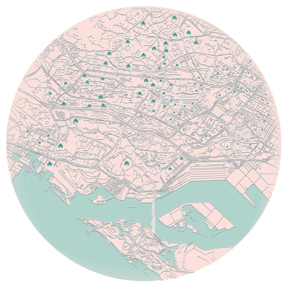 Singapore street art map,city center in circle shape, image vector