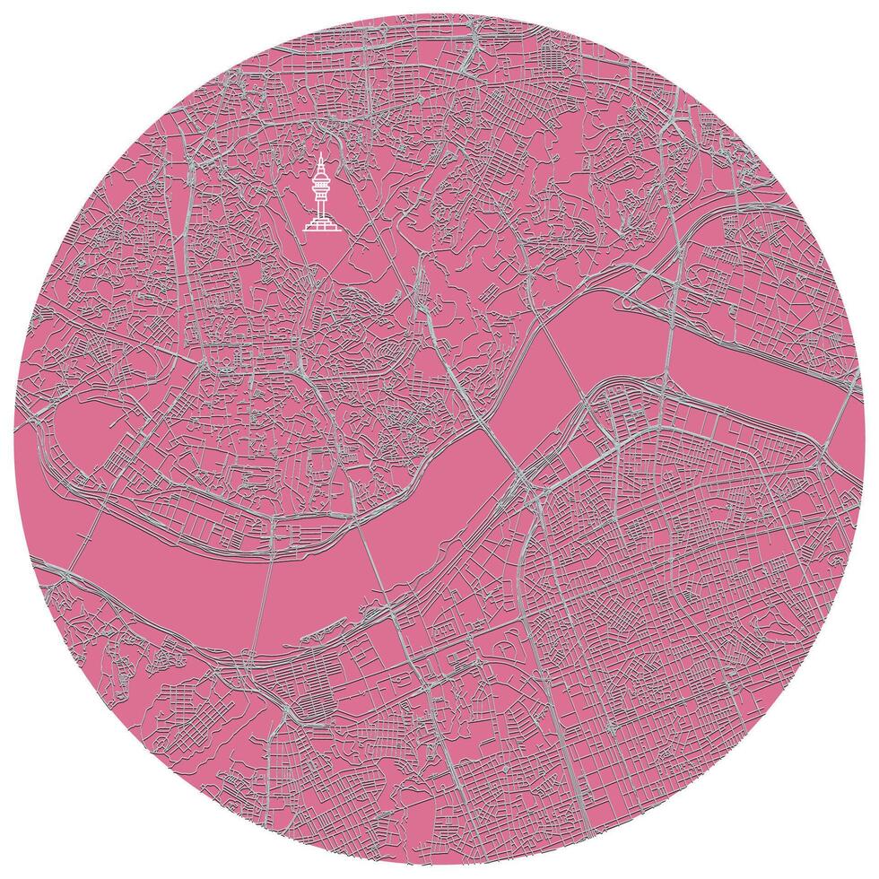 Seoul South Korea accurate street art map,city center in circle shape, image vector