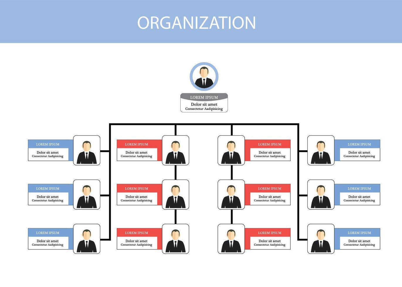 Organization Chart Infographics with People Icon and Abstract Line, Business Structure, Illustration vector