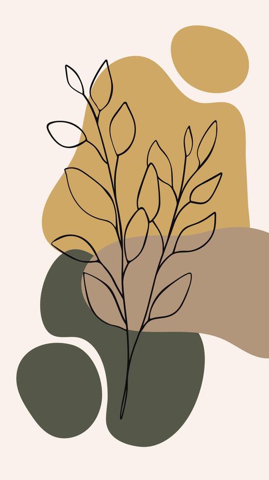 Boho vertical poster with botanic element and hand drawn blobs. Aesthetic social media banner template in pastel colors vector