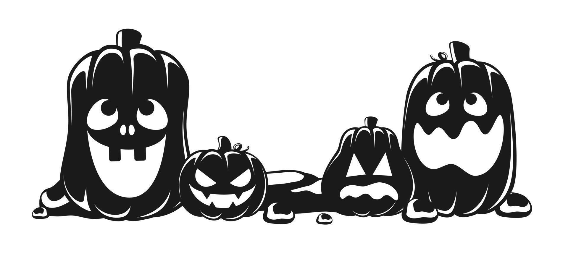 Glowing Jack O Lanterns Bottom Frame Border, Cute Fun Halloween Pumpkins, Creepy Spooky Scary Decorations vector