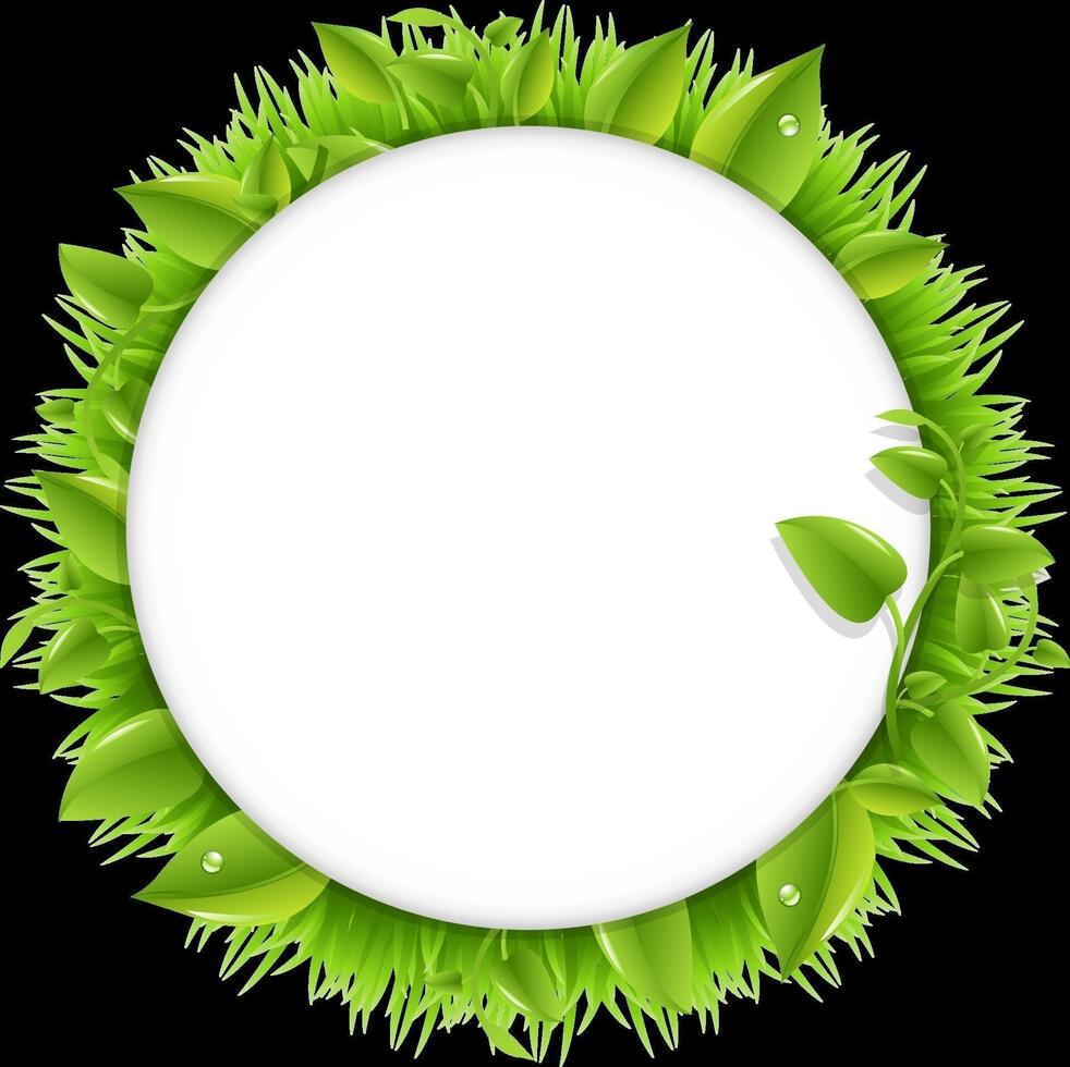 Green circle with leaves and grass on a black background vector