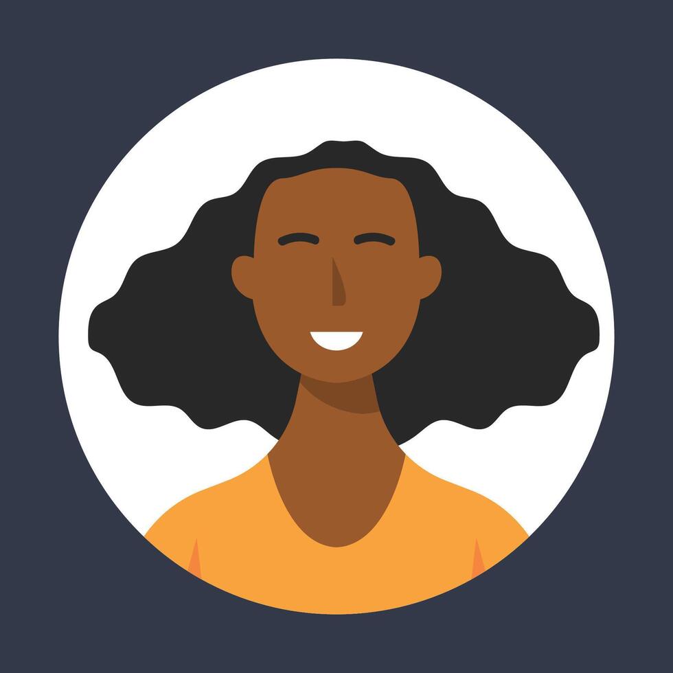 dark skinned woman in circle frame in flat design. vector