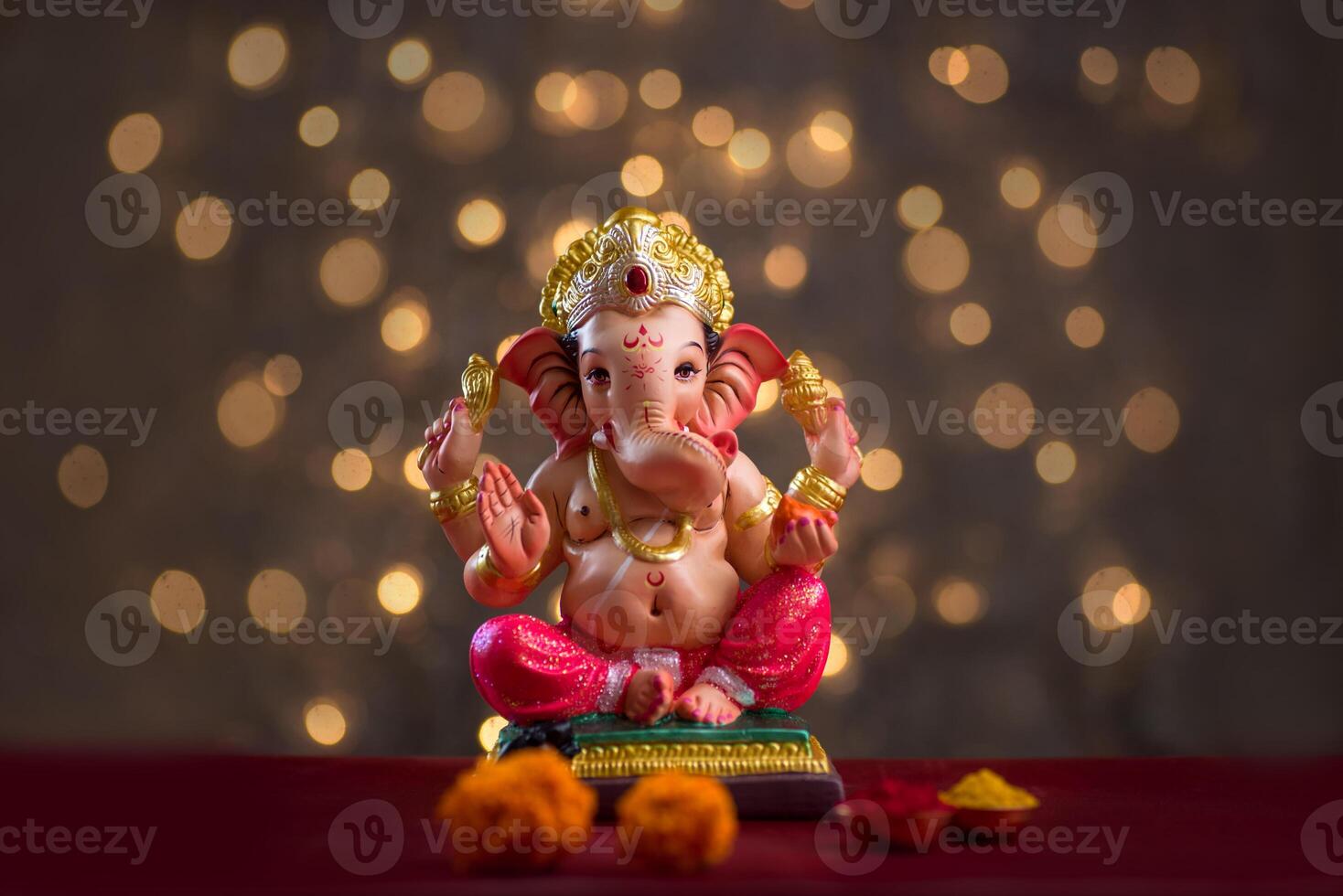Hindu God Ganesha on Blured bokeh background, Ganesha Idol. photo