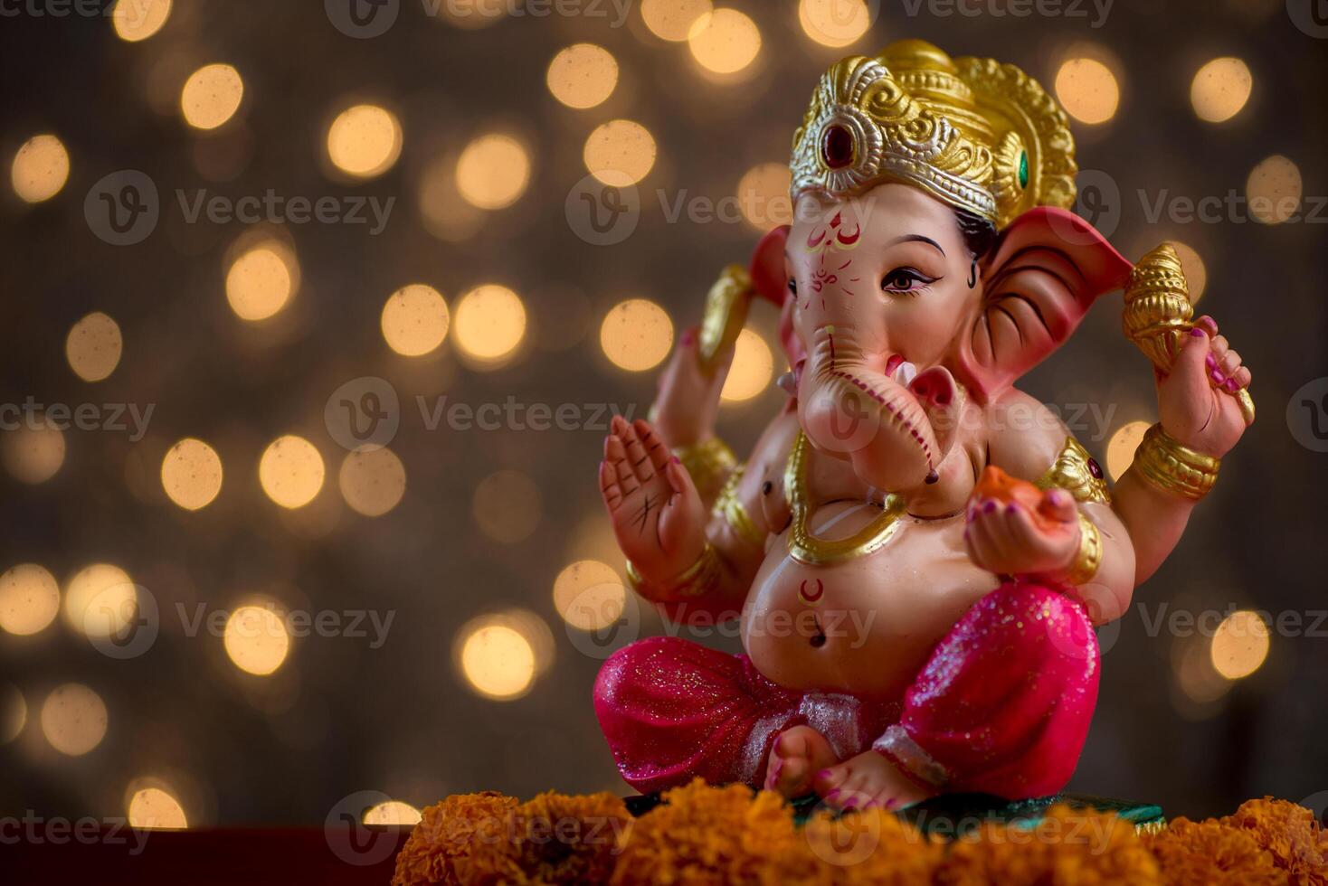 Hindu God Ganesha on Blured bokeh background, Ganesha Idol. photo