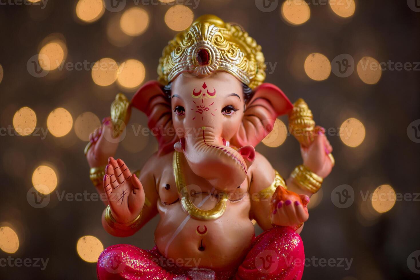 Hindu God Ganesha on Blured bokeh background, Ganesha Idol. photo