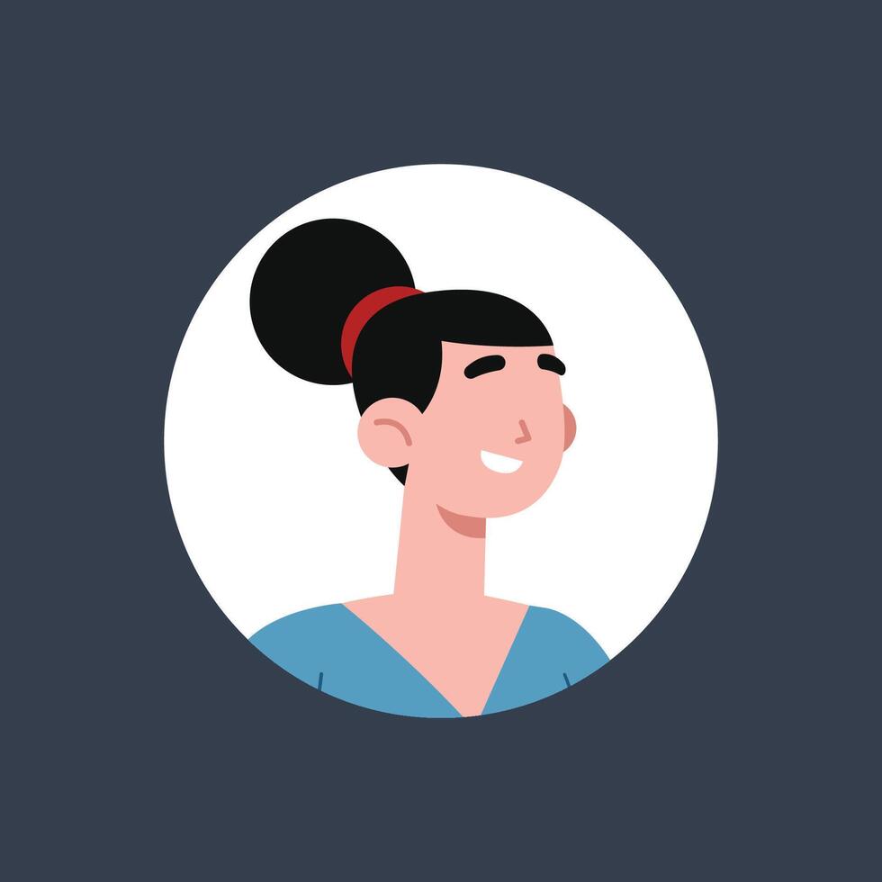 tied hair girl profile in circle frame flat design. vector