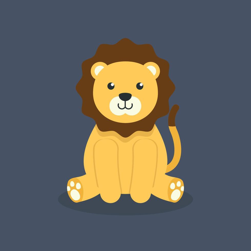 cute sitting lion in flat design. vector