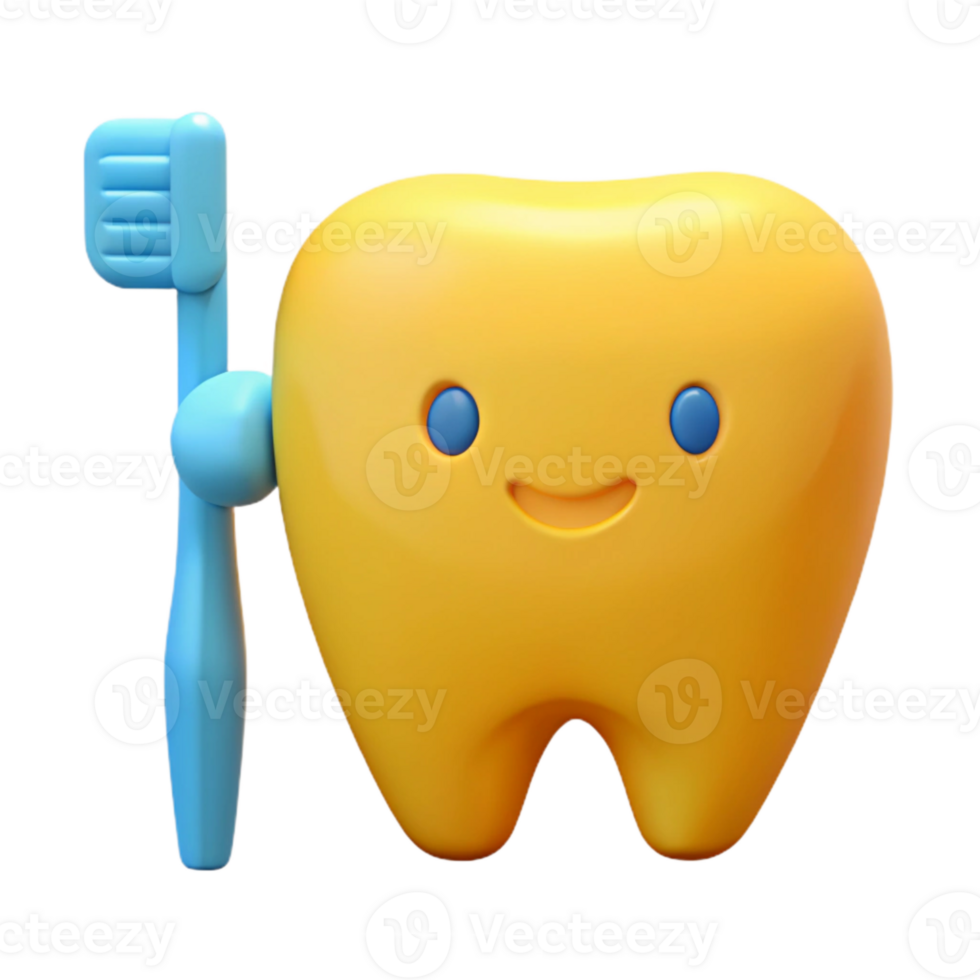 Happy Tooth Holding a Toothbrush png