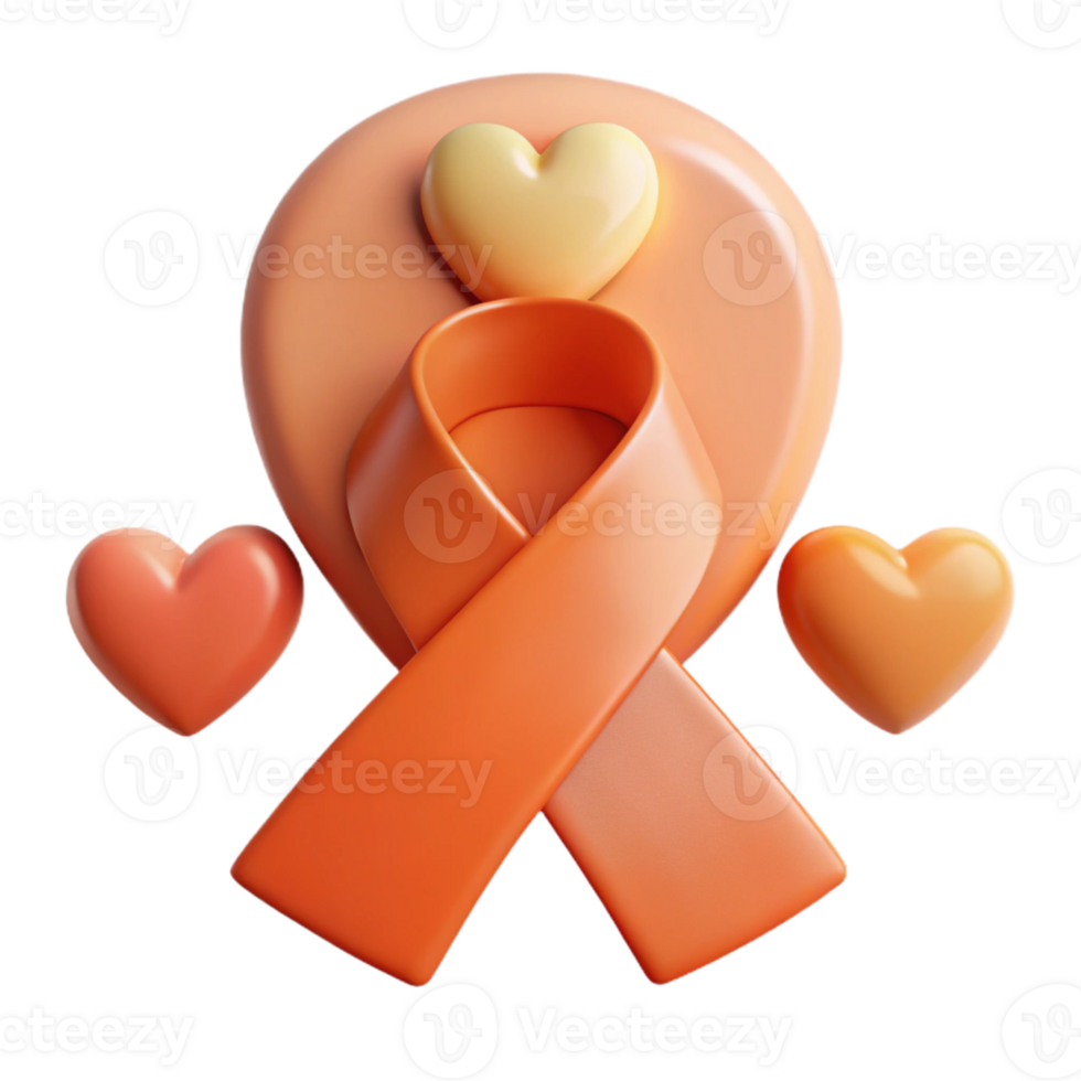 Orange Ribbon and Hearts Symbol of Support and Awareness png