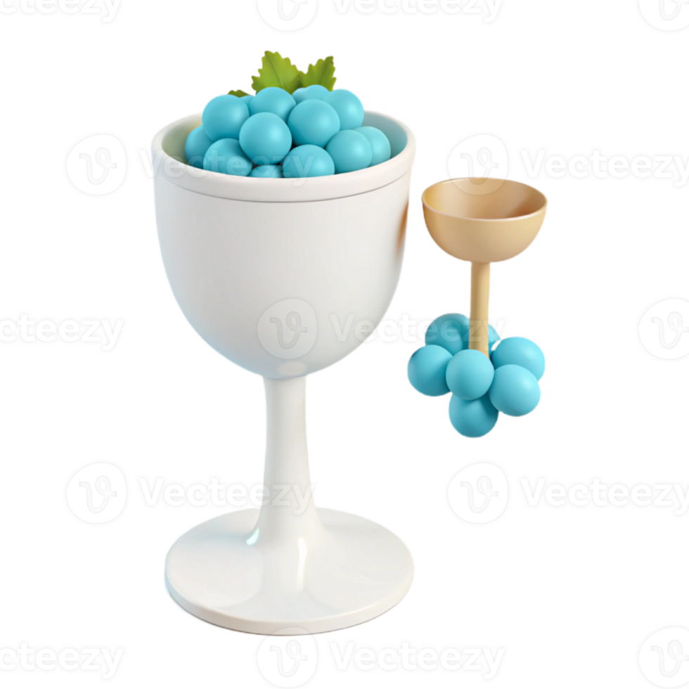 3D Render of a White Wine Glass with Blue Grapes png