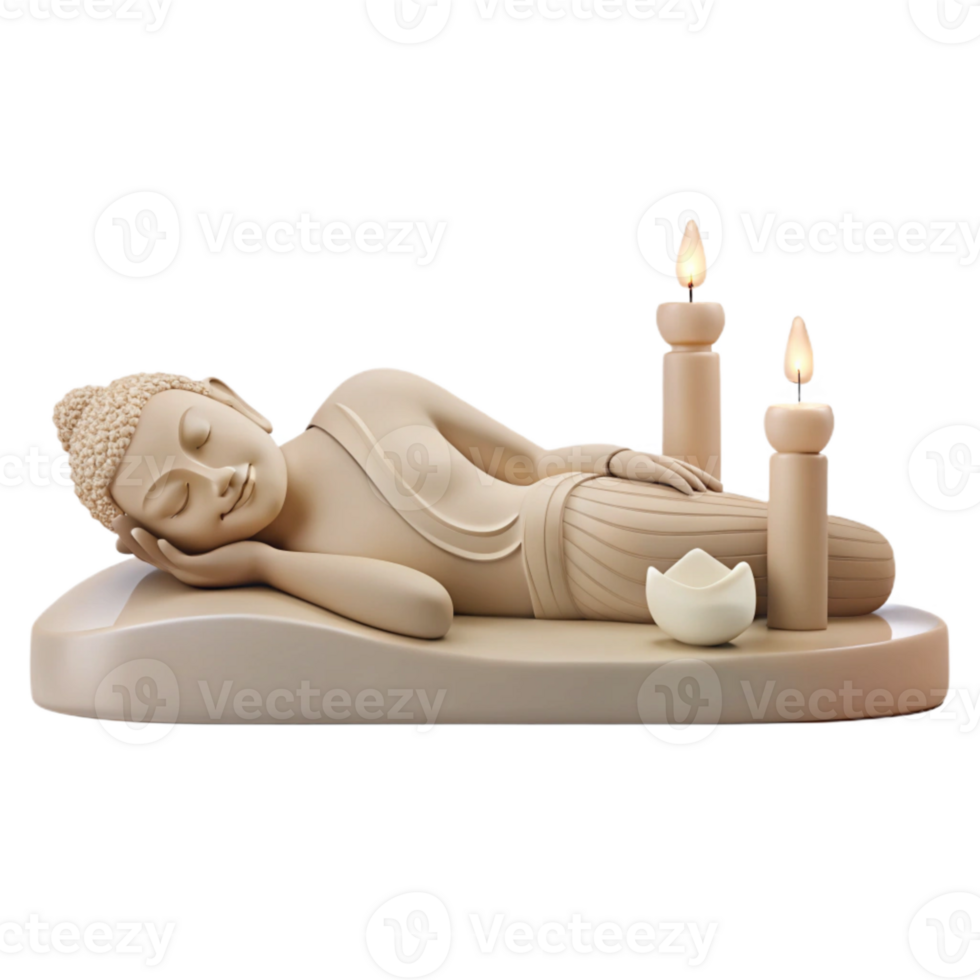 Reclining Buddha Statue with Candles and Lotus png
