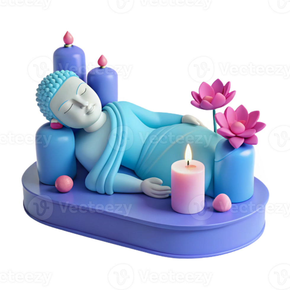 3D Render of a Sleeping Buddha with Candles and Flowers png