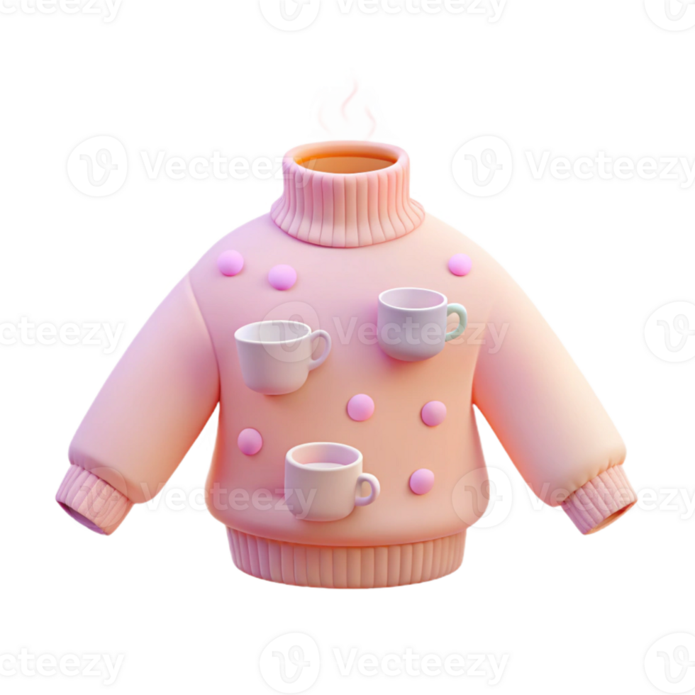 Pink Sweater with Coffee Mug Design png