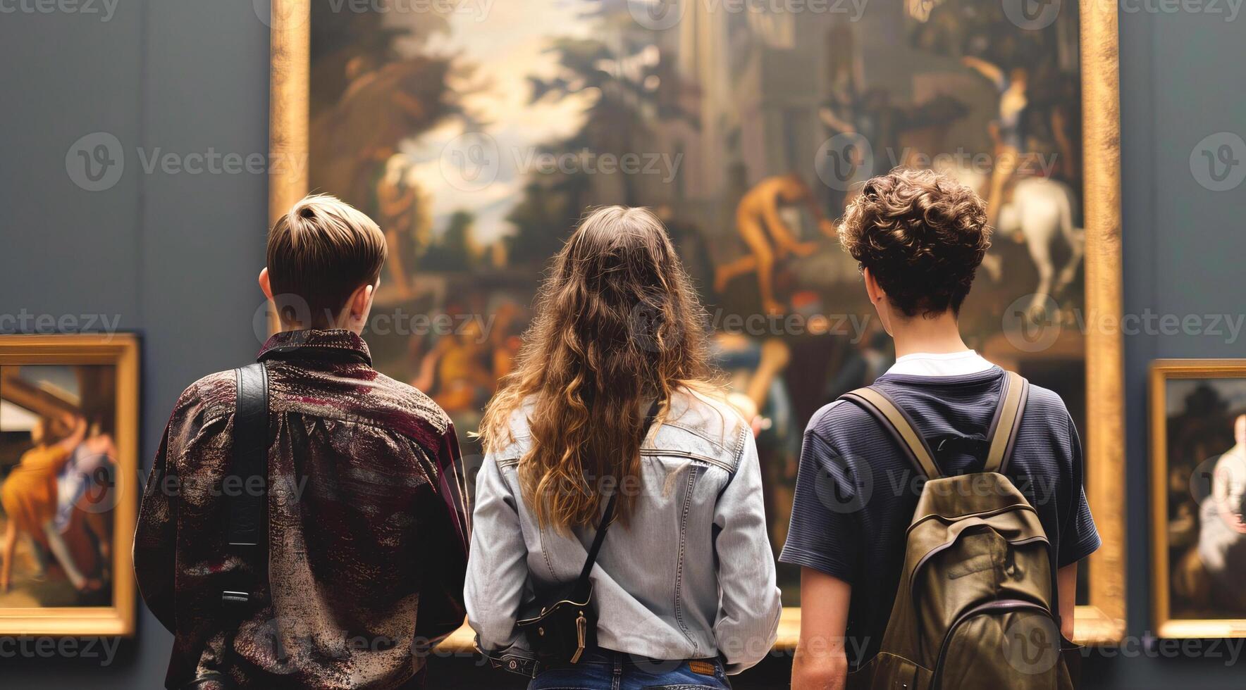 Students visiting the museum of art painting and enjoying the art gallery. photo