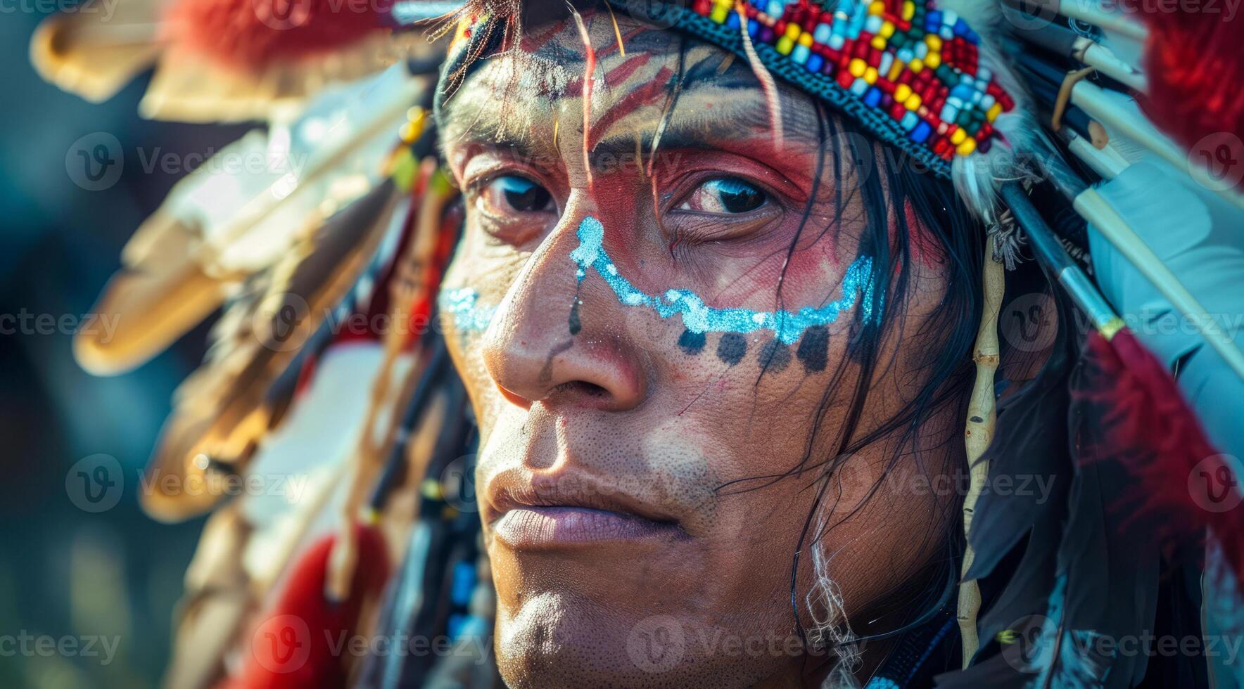 indigenous first nation people of USA dressed in colorful native clothes photo