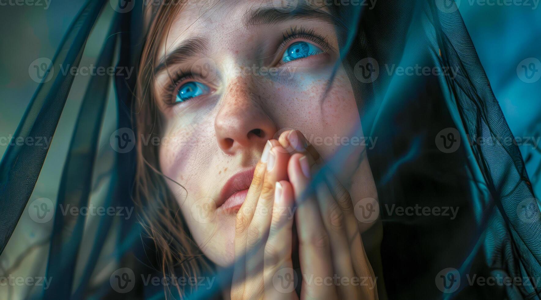 Christian praying in church for Jesus Christ. Spiritual Extasy and religious devotion concept photo