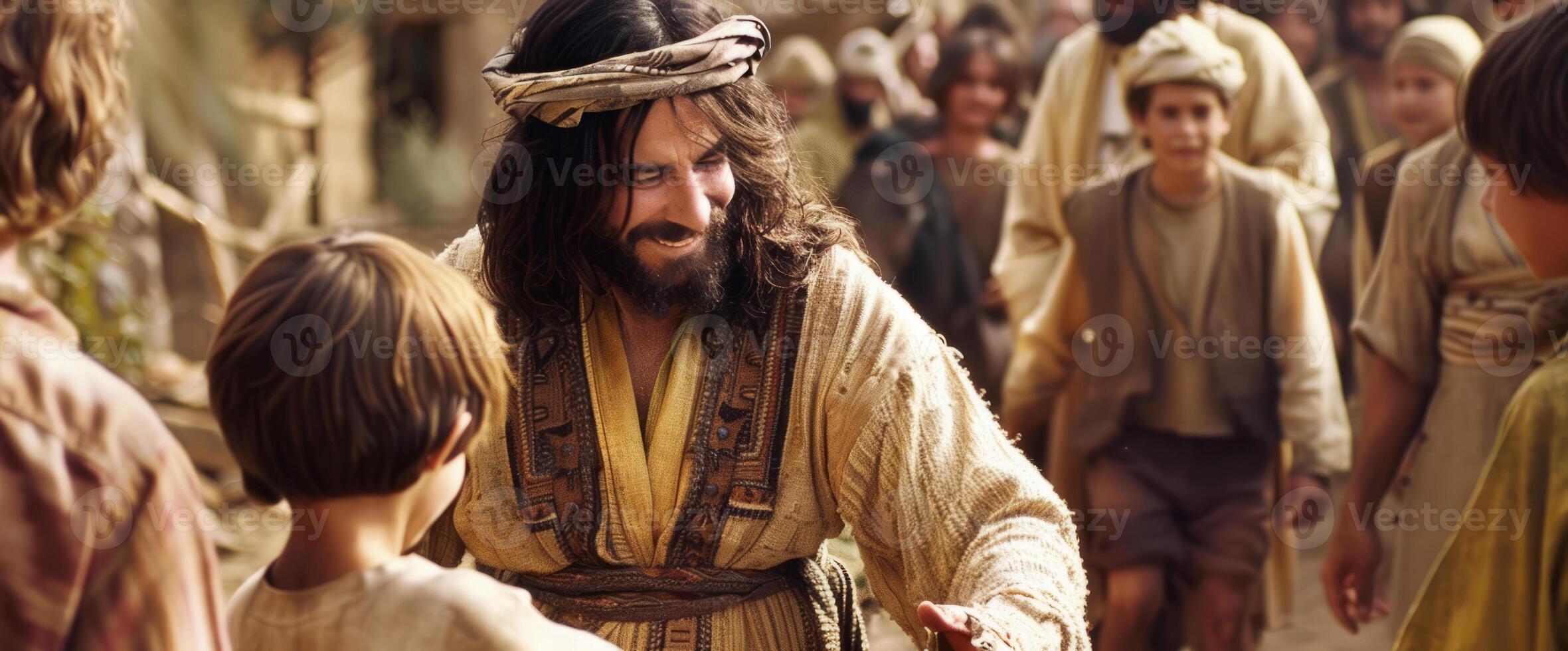 Holy Bible and Old Testament stories, legend of good Samaritan helping other people photo