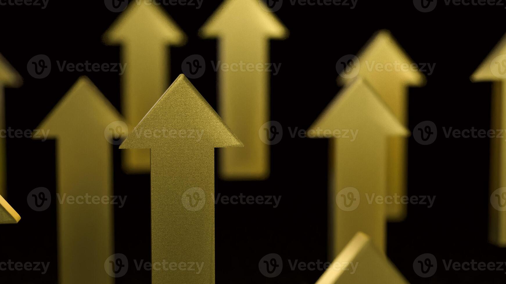 The gold arrow up on black background 3d rendering. photo
