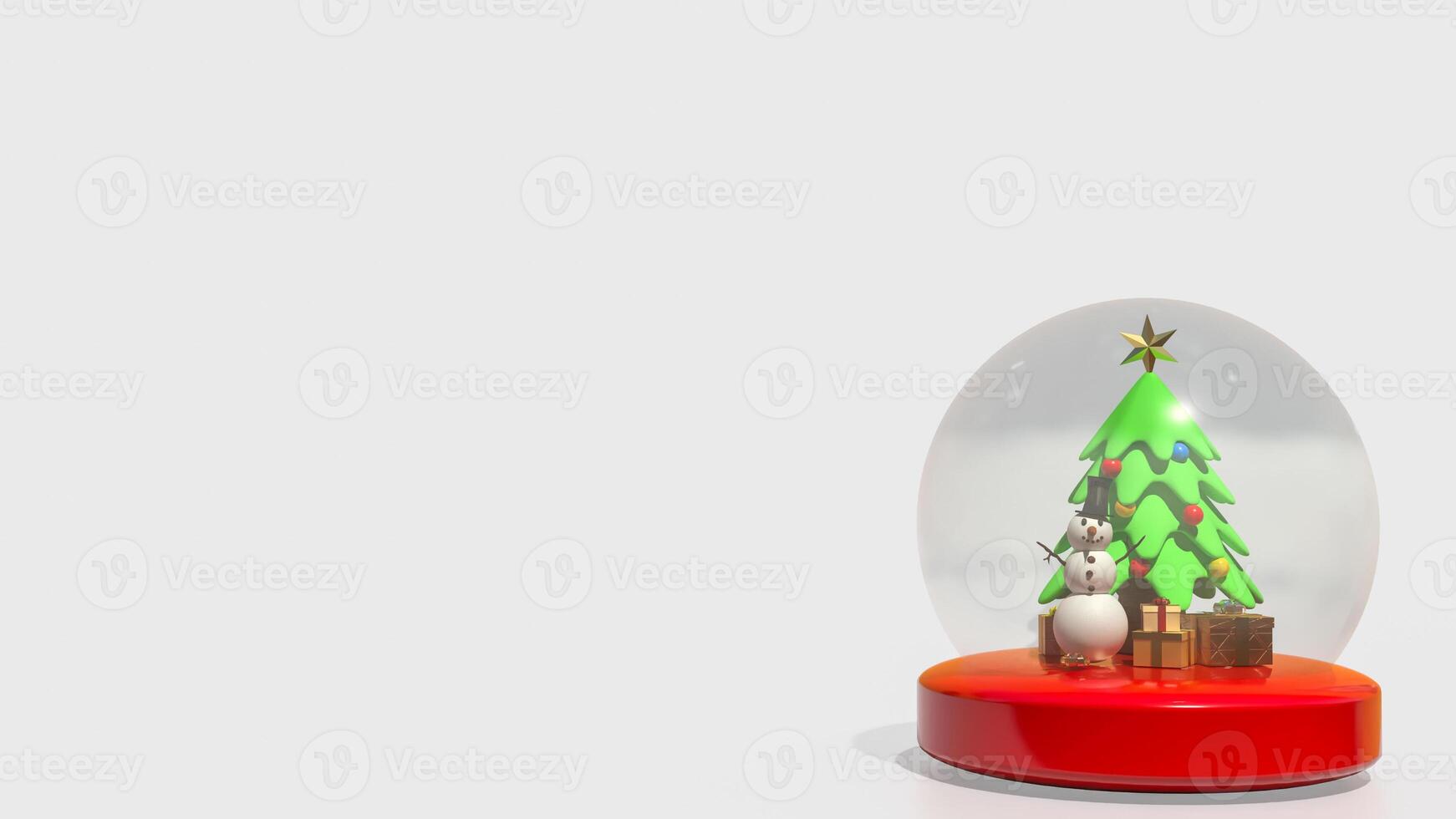 The Snow man in glass ball and gift box for holiday and celebration concept 3d rendering. photo