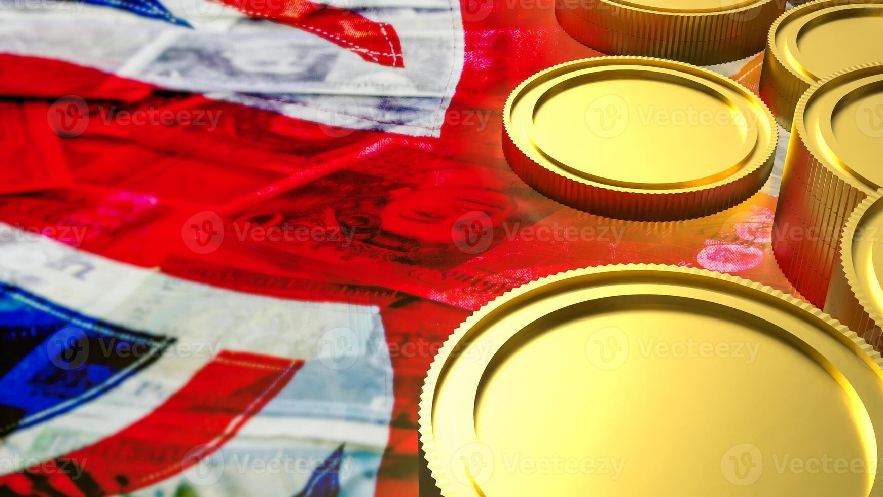 The gold coins on English flag for Business concept 3d rendering. photo