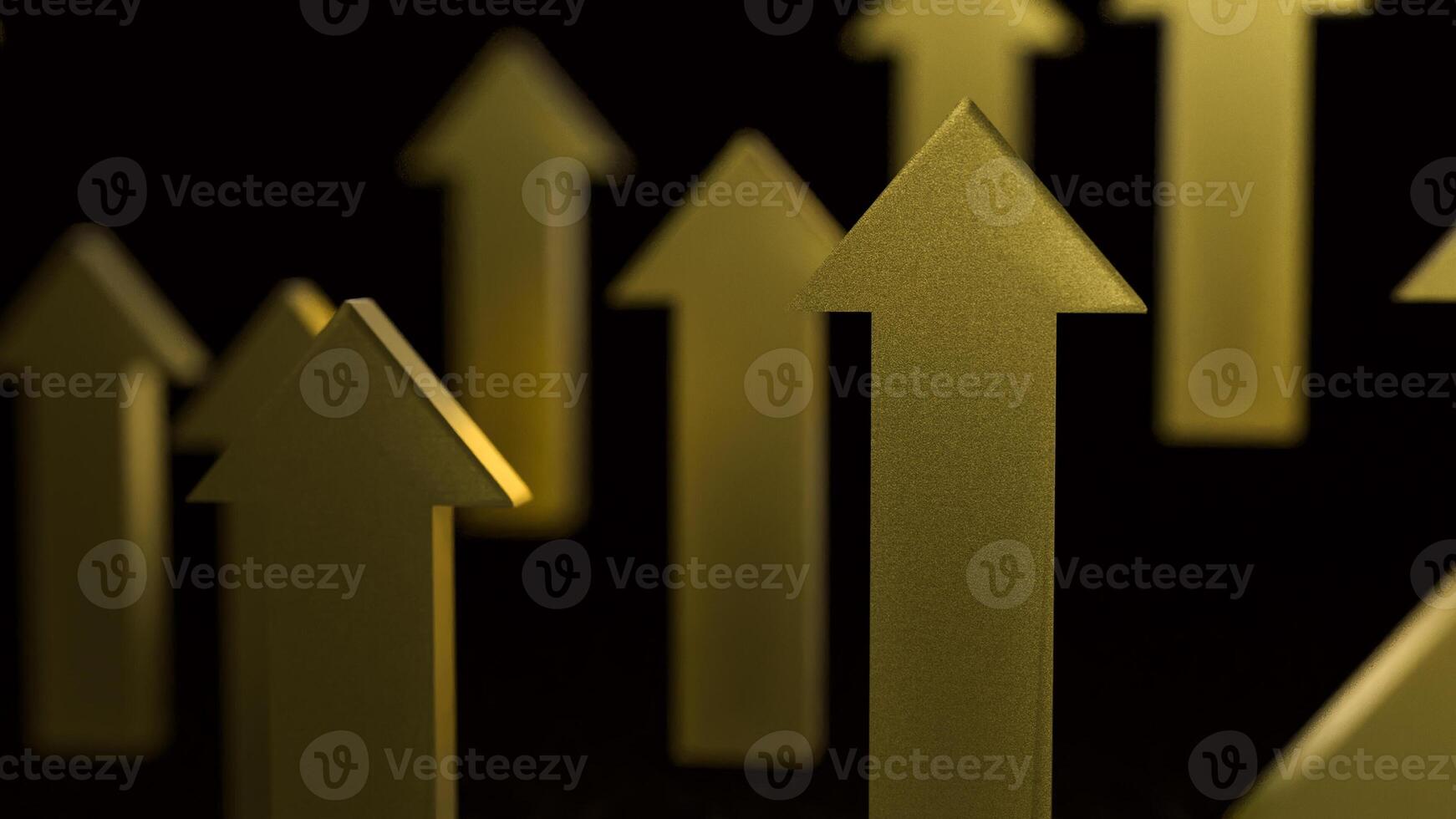 The gold arrow up on black background 3d rendering. photo