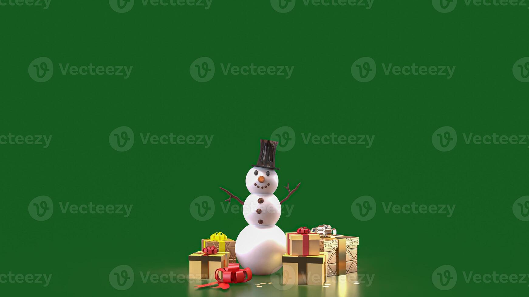 The Snow man and gift box for christmas or celebration concept 3d rendering. photo