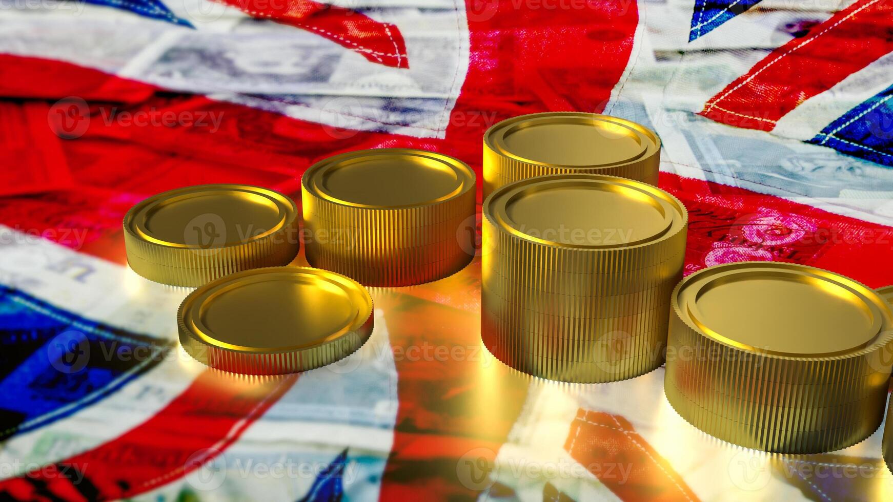 The gold coins on English flag for Business concept 3d rendering. photo