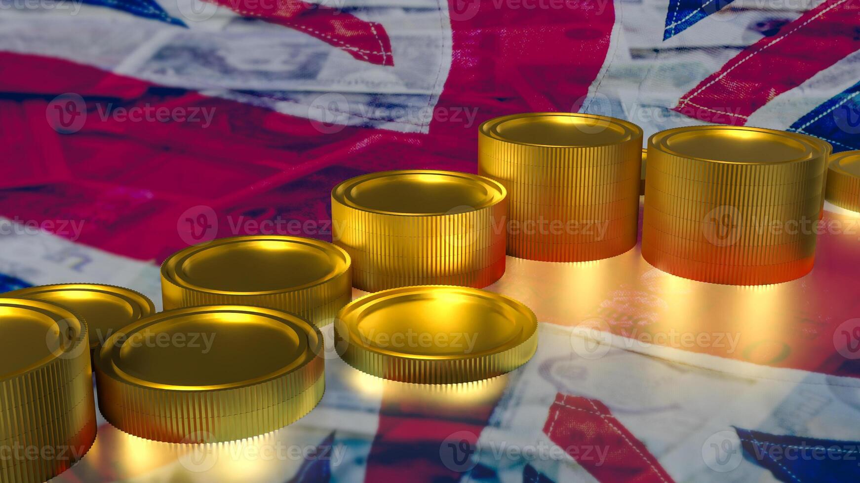 The gold coins on English flag for Business concept 3d rendering. photo