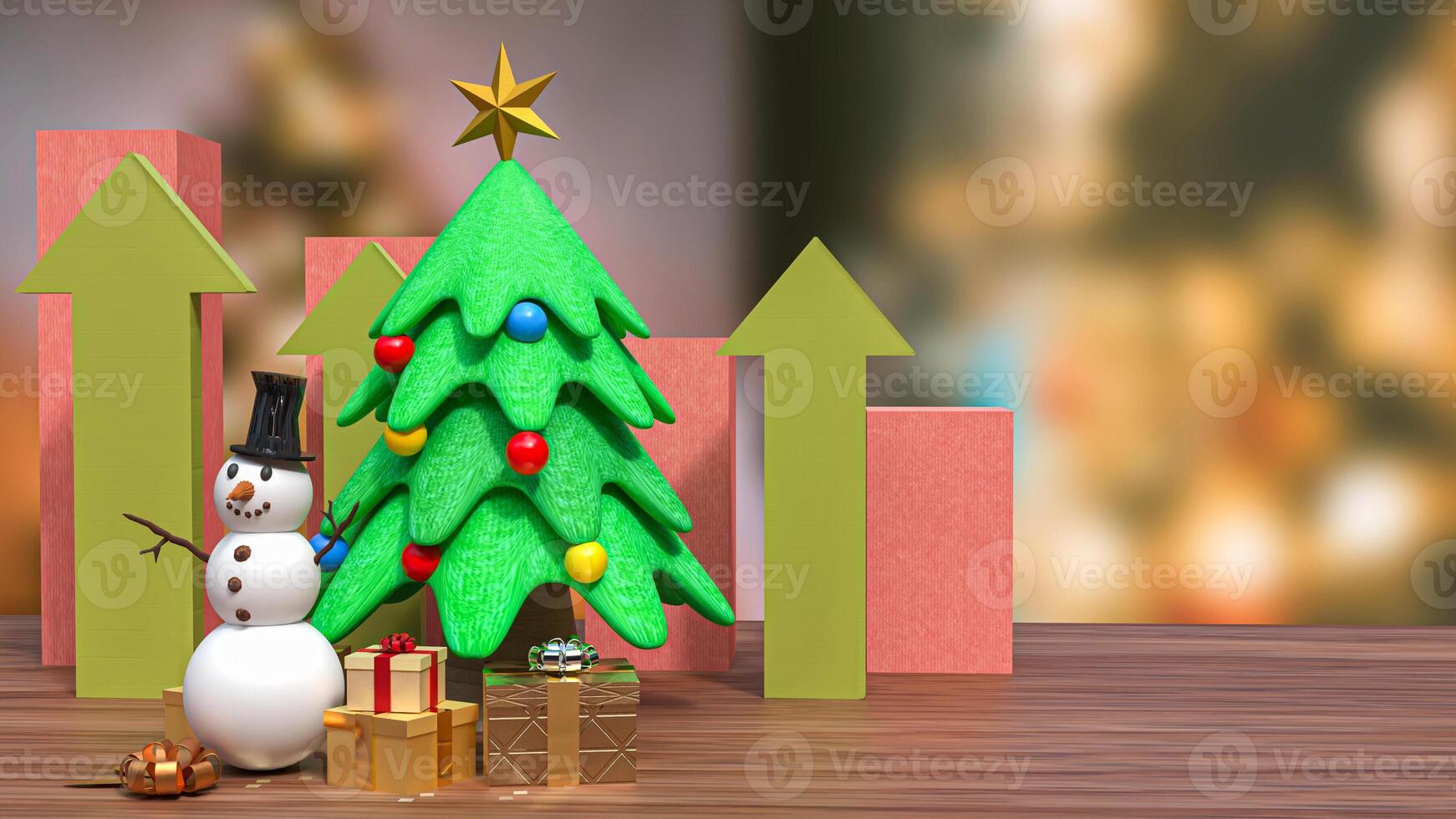The Snow man and chart for christmas or Business concept 3d rendering. photo